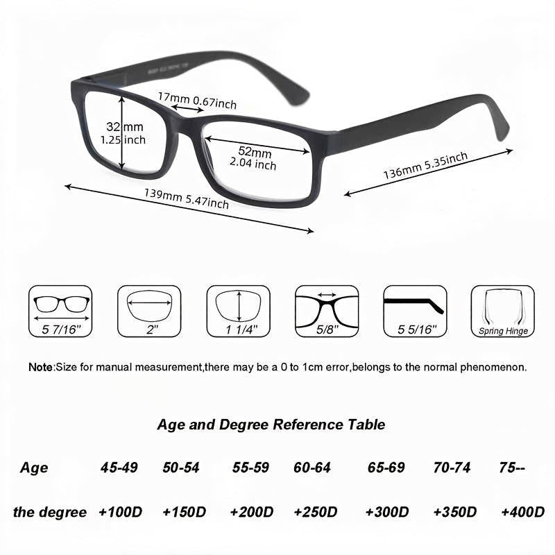 Women Men Reading Glasses Classic Square Rubber Frame Lightweight Readers