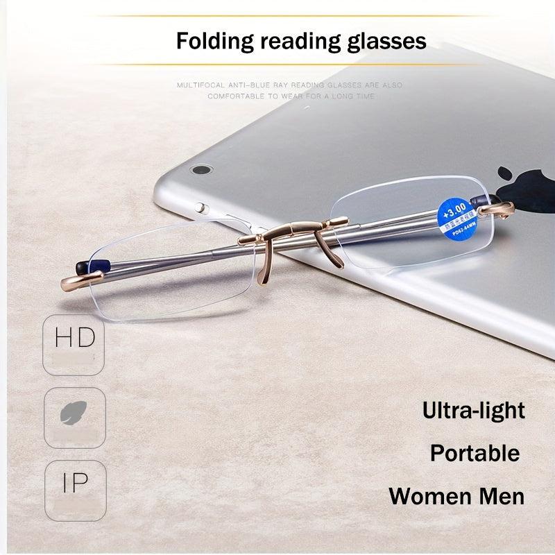 Portable Rimless Folding Reading Glasses Anti Light Ultra light Eyeglasses