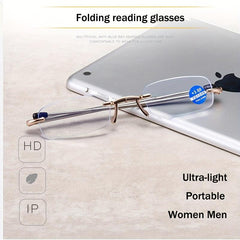 Portable Rimless Folding Reading Glasses Anti Light Ultra light Eyeglasses