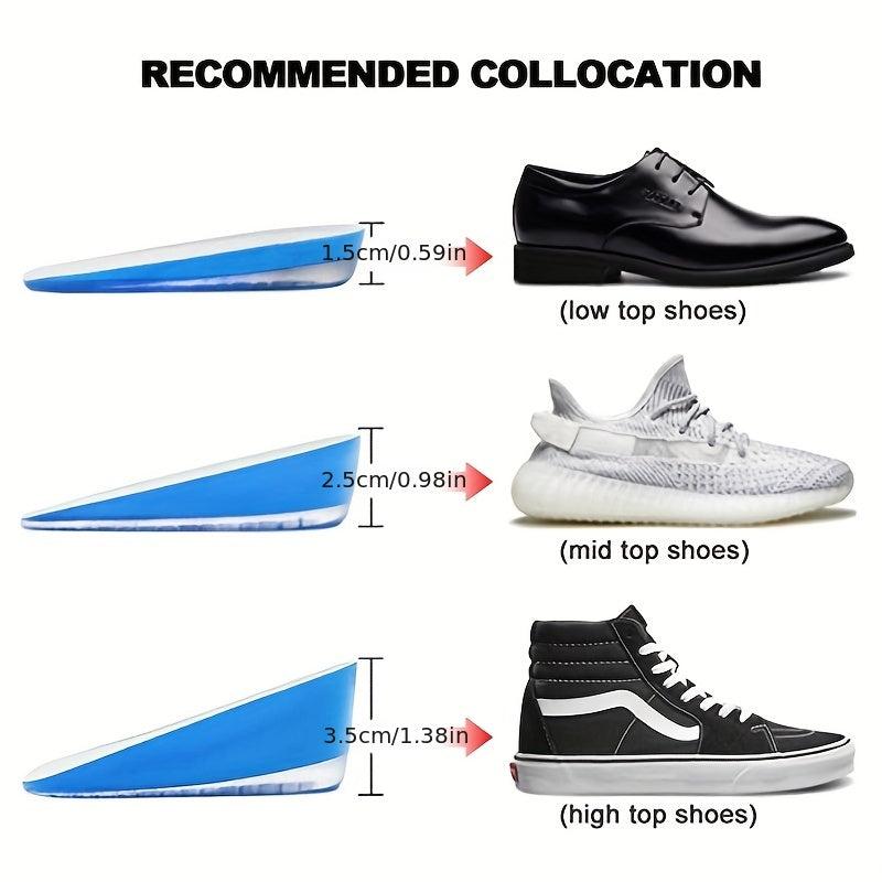 Gel Height Increase Insoles Heel Cushion Pads Height Lift Shoes Inserts