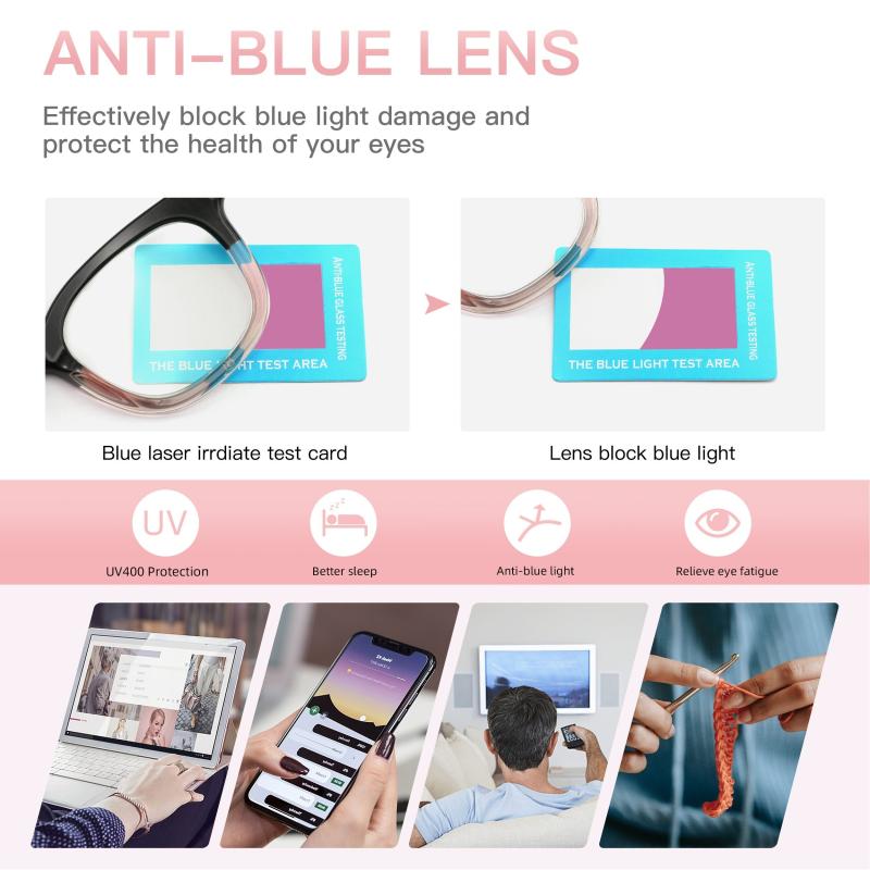 4Pack Reading Glasses Light Blocking Square Computer Readers For Women & Men
