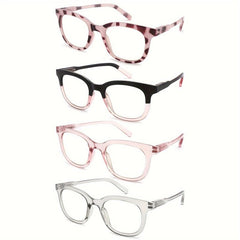 4Pack Reading Glasses Light Blocking Square Computer Readers For Women & Men