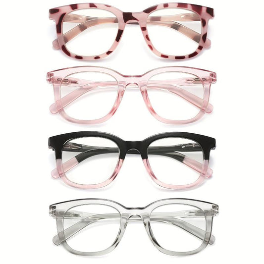 4Pack Reading Glasses Light Blocking Square Computer Readers For Women & Men