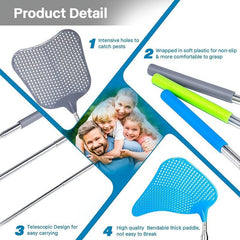 Retractable Stainless Steel Fly Swatter TPR Handle Manual Mosquito Repellent