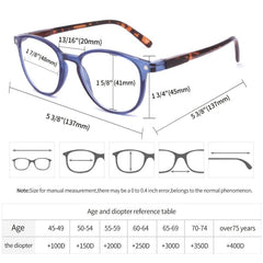 4Pack Round Frame Reader Glasses Light Blocking Spring Hinge Vintage Eyeglasses