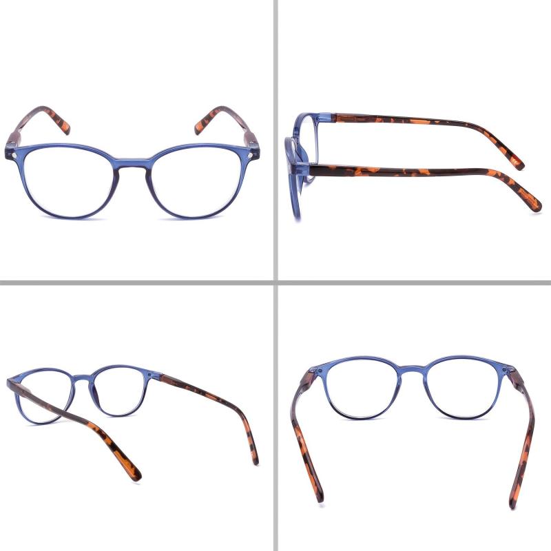 4Pack Round Frame Reader Glasses Light Blocking Spring Hinge Vintage Eyeglasses