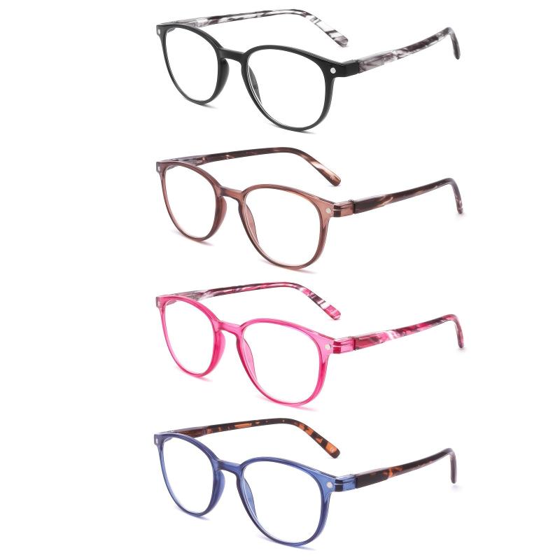 4Pack Round Frame Reader Glasses Light Blocking Spring Hinge Vintage Eyeglasses