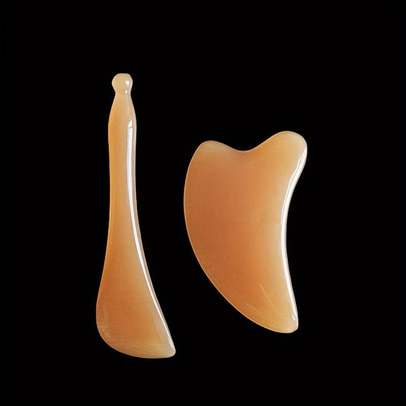 Traditional Chinese Facial Massage Tool With Faux OX Horn Gua Sha Board