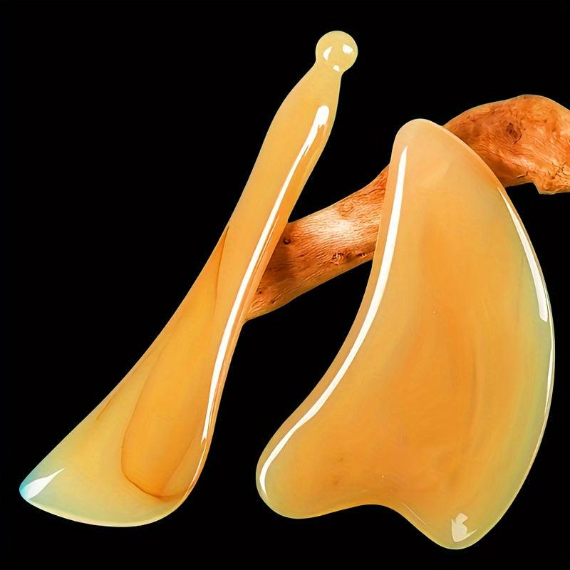 Traditional Chinese Facial Massage Tool With Faux OX Horn Gua Sha Board
