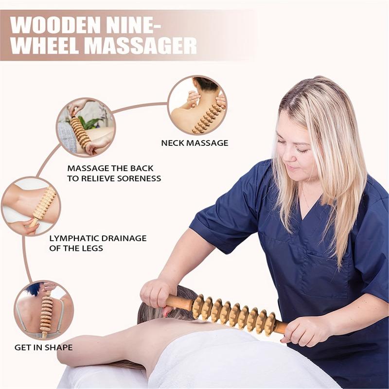 Wooden Straight Nine Wheels Octopus Shape Massager
