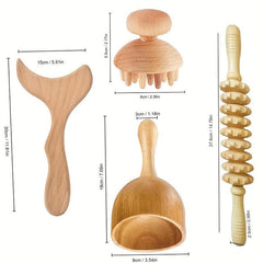 4pcs Handheld Wood Roller Massage Tool for Muscle Relief