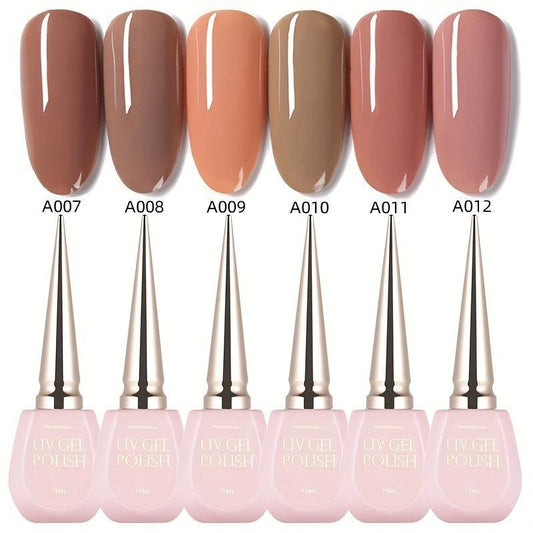 6pcs Nude & Pink Gel Nail Polish Set Alcohol Fragrance for Fall Winter