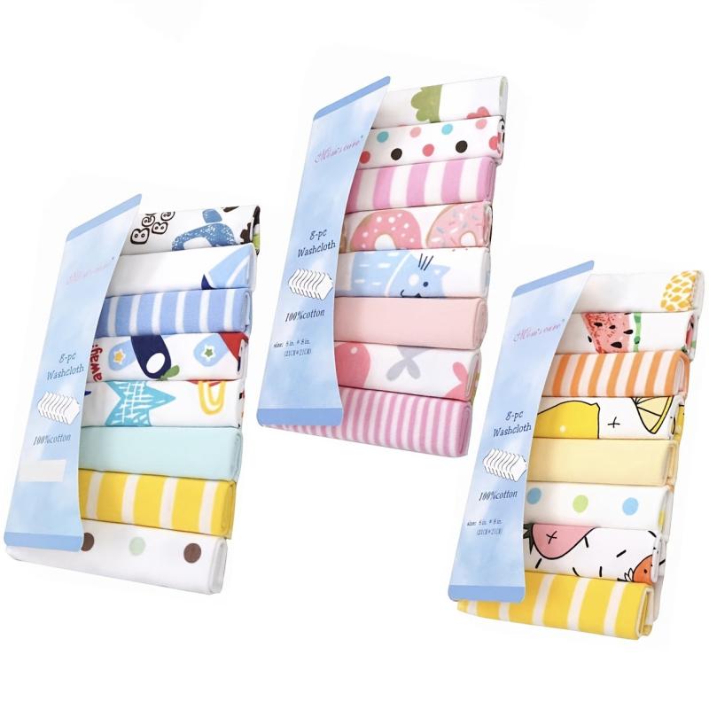 8pcs Baby Washcloths Soft Cotton Infant Bath Towel