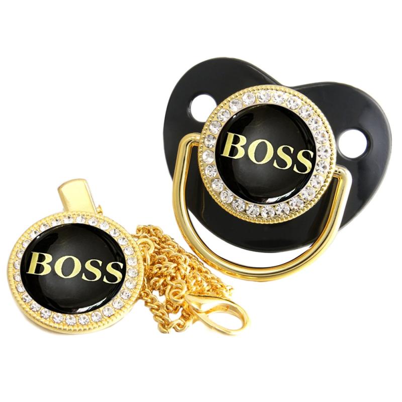 Luxury Golden Artificial Diamond Pacifier Chain Clip