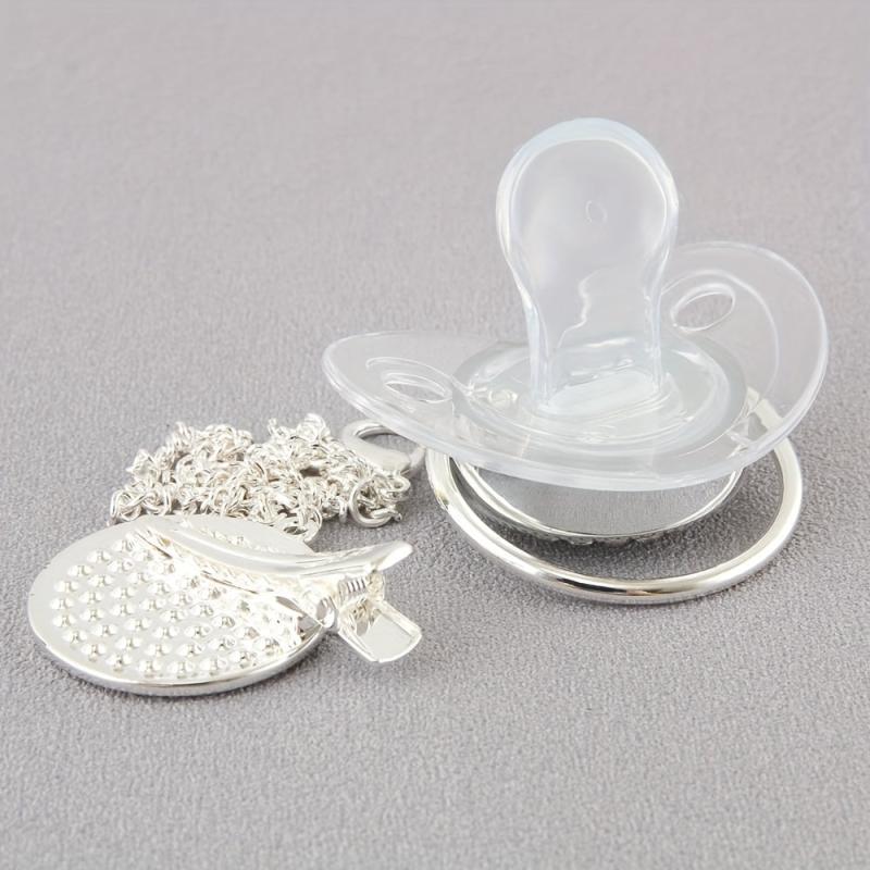 Silver Plated Baby Pacifier with 26 Letters Drill and Chain