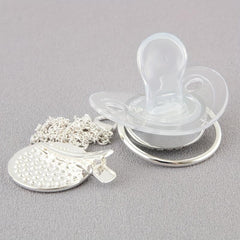 Silver Plated Baby Pacifier with 26 Letters Drill and Chain