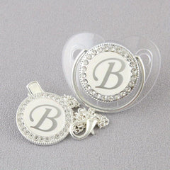 Silver Plated Baby Pacifier with 26 Letters Drill and Chain