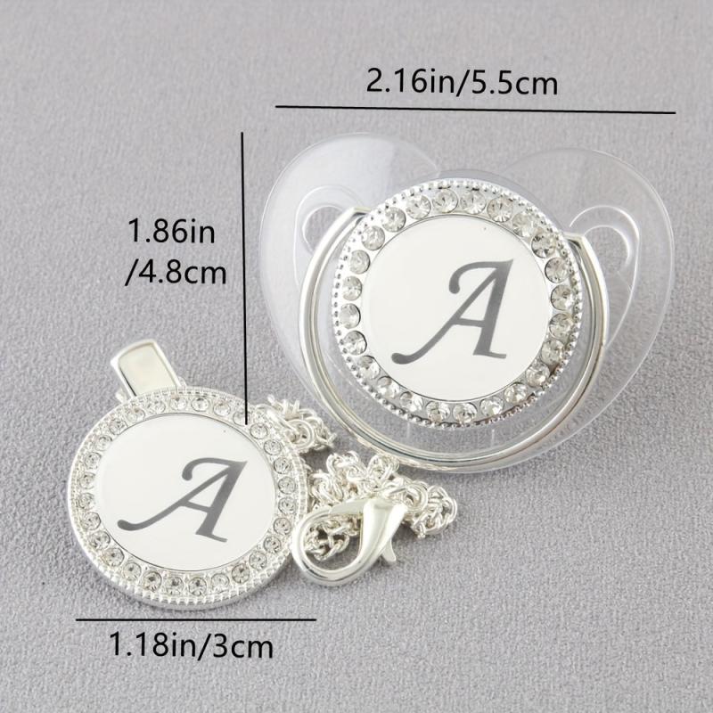 Silver Plated Baby Pacifier with 26 Letters Drill and Chain