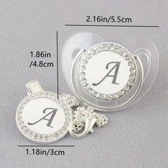 Silver Plated Baby Pacifier with 26 Letters Drill and Chain