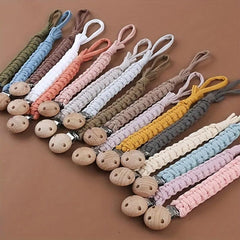 Vintage Crochet Baby Pacifier Clip Beech Wood Pacifier Chain DIY Dummy Holder