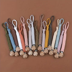 Vintage Crochet Baby Pacifier Clip Beech Wood Pacifier Chain DIY Dummy Holder