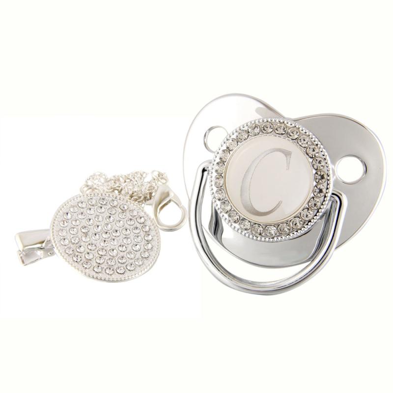 Initial Letters Bling Baby Pacifier Silvery 26 Letter Silicone Pacifiers