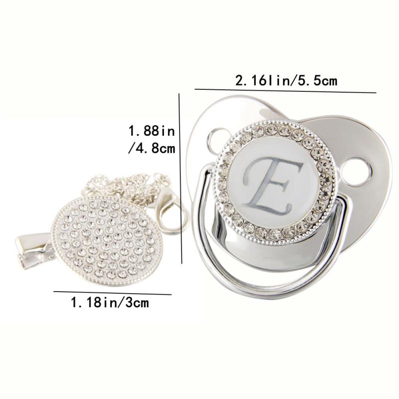 Initial Letters Bling Baby Pacifier Silvery 26 Letter Silicone Pacifiers