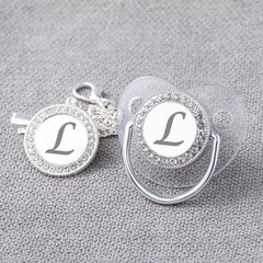Silver Transparent Letters Pacifier Set with Clips & Anti Dust Cover