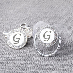 Silver Transparent Letters Pacifier Set with Clips & Anti Dust Cover