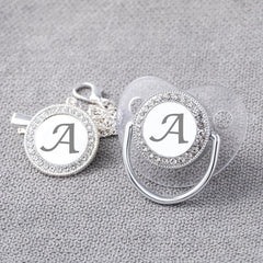Silver Transparent Letters Pacifier Set with Clips & Anti Dust Cover