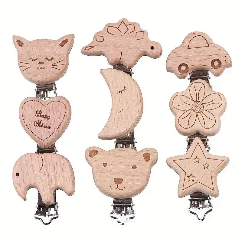 Beech Wood Pacifier Clip Animal Heart Baby Chain Holder DIY