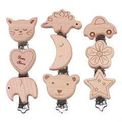 Beech Wood Pacifier Clip Animal Heart Baby Chain Holder DIY