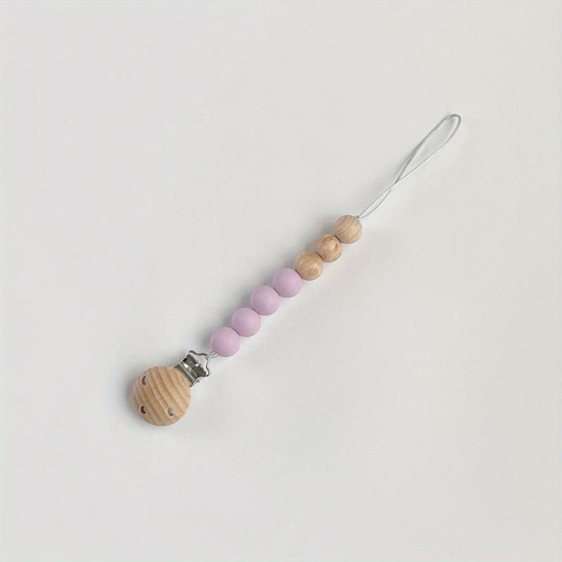 Baby Pacifier Chain Holder Silicone Wooden Beads Anti-drop Clip