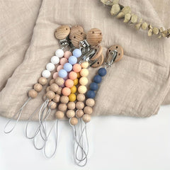 Baby Pacifier Chain Holder Silicone Wooden Beads Anti-drop Clip