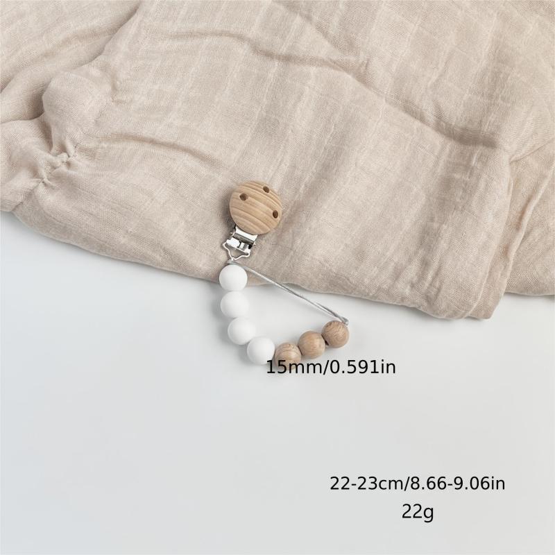 Baby Pacifier Chain Holder Silicone Wooden Beads Anti-drop Clip