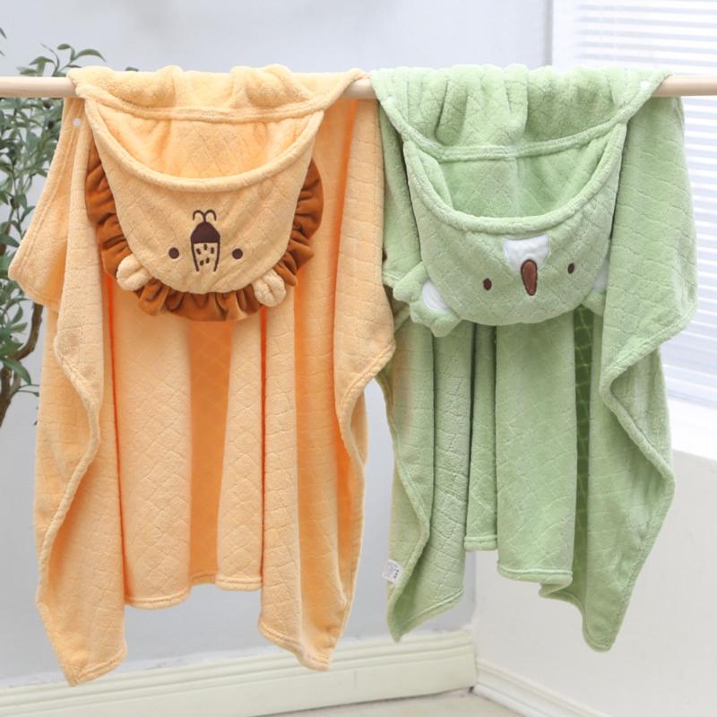 Kids Hooded Bath Towel Cape Cartoon Wrap Soft Koala Lion Hooded Bath Towel
