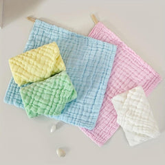 5pcs Baby Seersucker Square Towels, Six layer Cotton, Face Towels