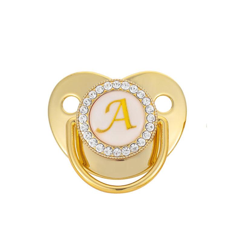 Golden Transparent Letters Baby Pacifier with Pacifier Clips