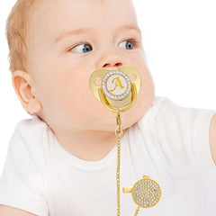 Golden 26 Letter Baby Pacifier with Rhinestone