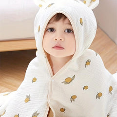 Kids Beige Hooded Bath Towel Soft Cotton Gauze Cape