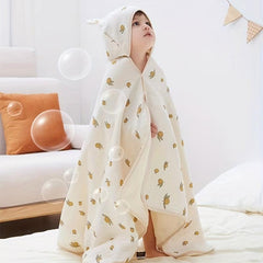 Kids Beige Hooded Bath Towel Soft Cotton Gauze Cape