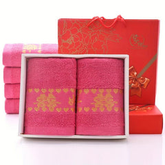 Pure Cotton Jacquard Red Wedding Good Wishes Towel - Absorbent Gift Towel