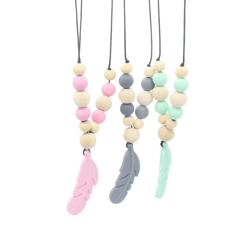 Silicone Bead Wooden Beads Teether Pacifier Holder