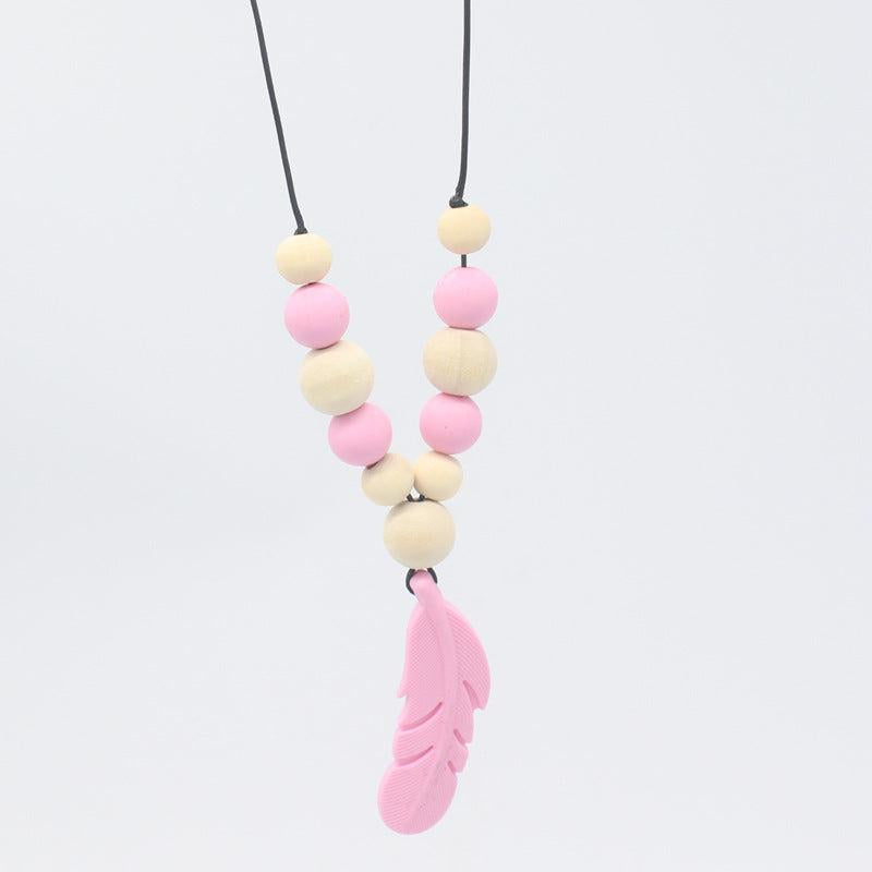 Silicone Bead Wooden Beads Teether Pacifier Holder