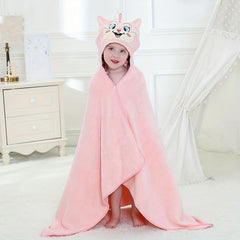 Children Baby Soft Little Fox Coral Fleece Bath Blanket