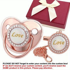 Golden Glitter Pacifier with Crystal Bling - Custom Baby Shower Gift
