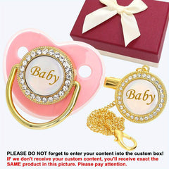 Golden Glitter Pacifier with Crystal Bling - Custom Baby Shower Gift