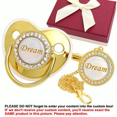 Golden Glitter Pacifier with Crystal Bling - Custom Baby Shower Gift