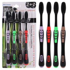 4 Pack Bamboo Charcoal Toothbrushes Soft Bristles Family