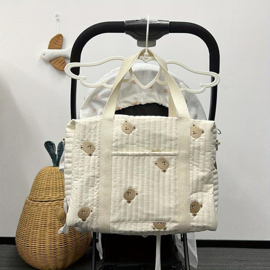 Embroidered Mommy Backpack with Large Capacity for Diaper Bottle